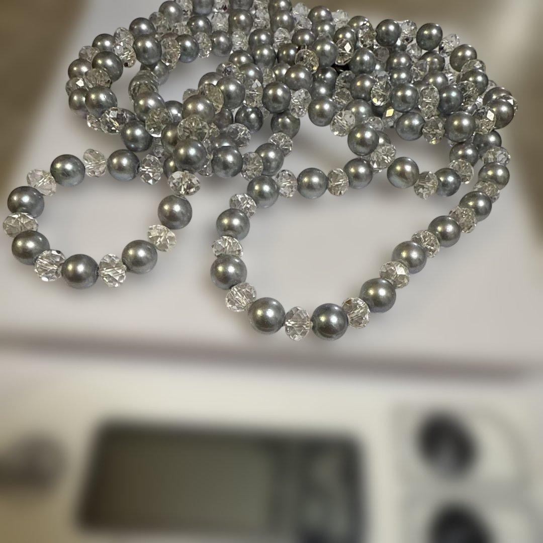 Tasaki 120cm long necklace made of silver with pearls and Swarovski crystals