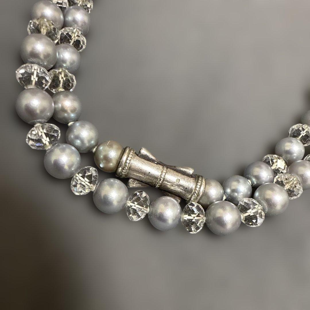 Tasaki 120cm long necklace made of silver with pearls and Swarovski crystals