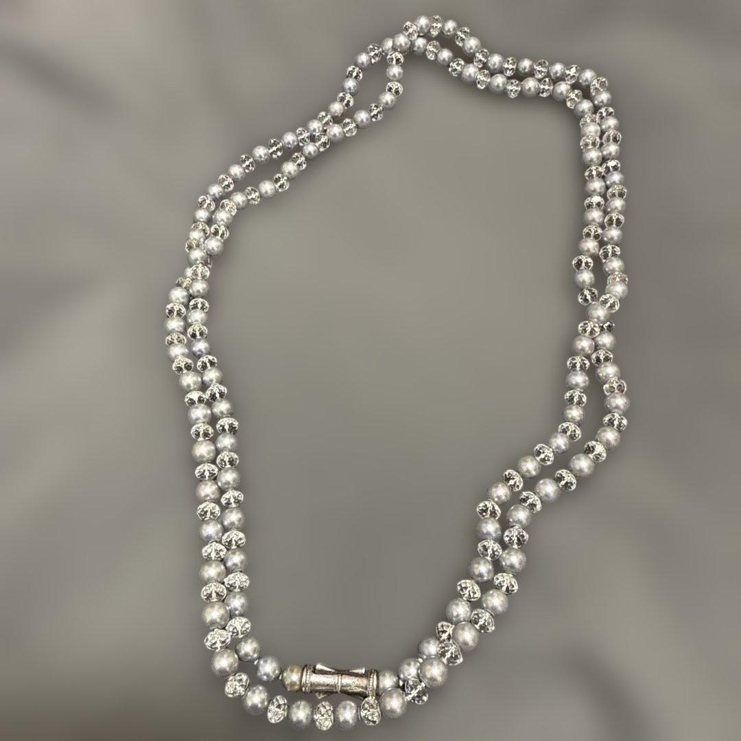 Tasaki 120cm long necklace made of silver with pearls and Swarovski crystals