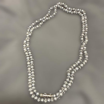 Tasaki 120cm long necklace made of silver with pearls and Swarovski crystals