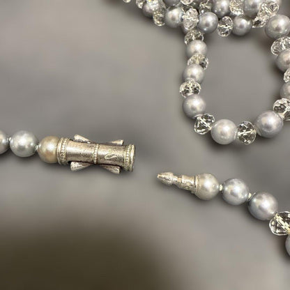 Tasaki 120cm long necklace made of silver with pearls and Swarovski crystals