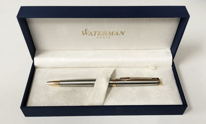 WATERMAN ballpoint pen main body in silver and gold with dedicated case and genuine refill displayed