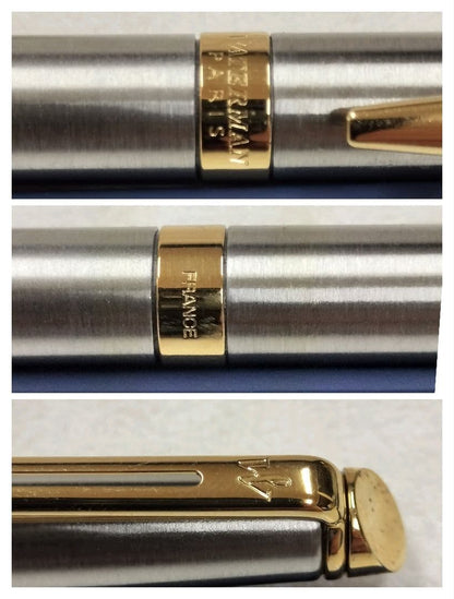 WATERMAN ballpoint pen main body in silver and gold with dedicated case and genuine refill displayed