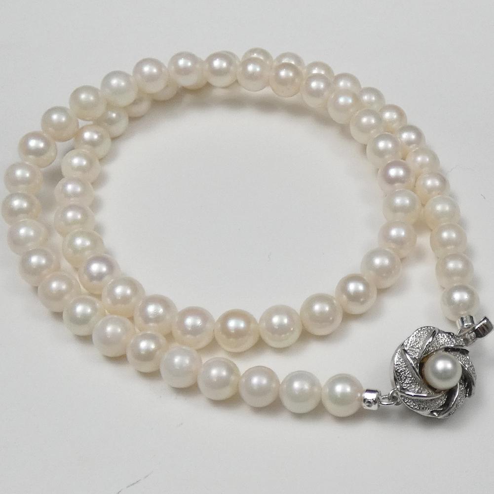 Akoya real pearl necklace with 6.0-6.5mm pearls and 42cm (16.5 in) length displayed on white background