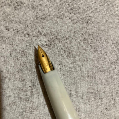 Showa Retro PILOT fountain pen with 14K nib, silver white barrel, red ornamented grip, and flower pattern design