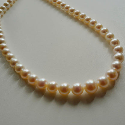 New Akoya gradation pink genuine pearl long necklace with silver clasp, 89cm length, varying pearl sizes
