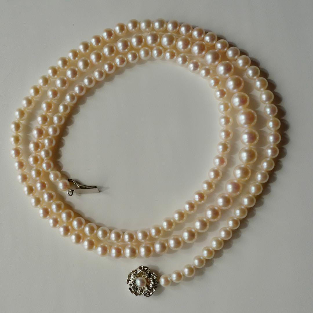 New Akoya gradation pink genuine pearl long necklace with silver clasp, 89cm length, varying pearl sizes