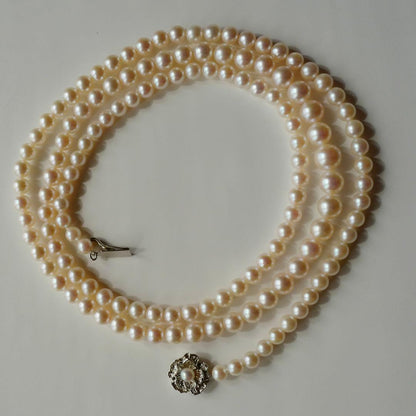 New Akoya gradation pink genuine pearl long necklace with silver clasp, 89cm length, varying pearl sizes