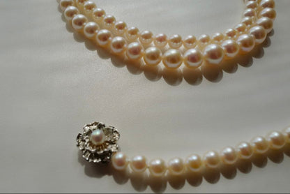 New Akoya gradation pink genuine pearl long necklace with silver clasp, 89cm length, varying pearl sizes
