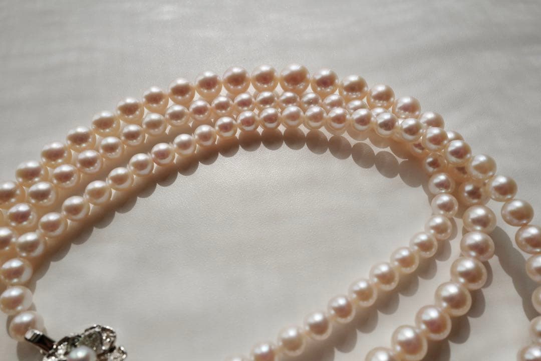 New Akoya gradation pink genuine pearl long necklace with silver clasp, 89cm length, varying pearl sizes