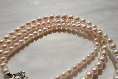 New Akoya gradation pink genuine pearl long necklace with silver clasp, 89cm length, varying pearl sizes