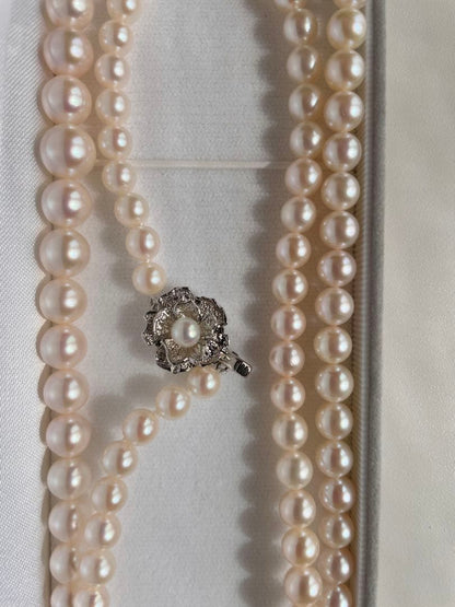 New Akoya gradation pink genuine pearl long necklace with silver clasp, 89cm length, varying pearl sizes