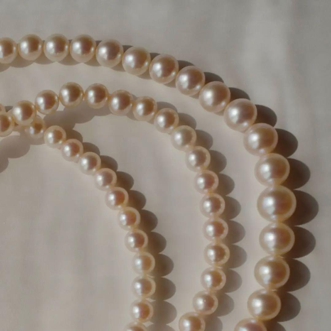 New Akoya gradation pink genuine pearl long necklace with silver clasp, 89cm length, varying pearl sizes