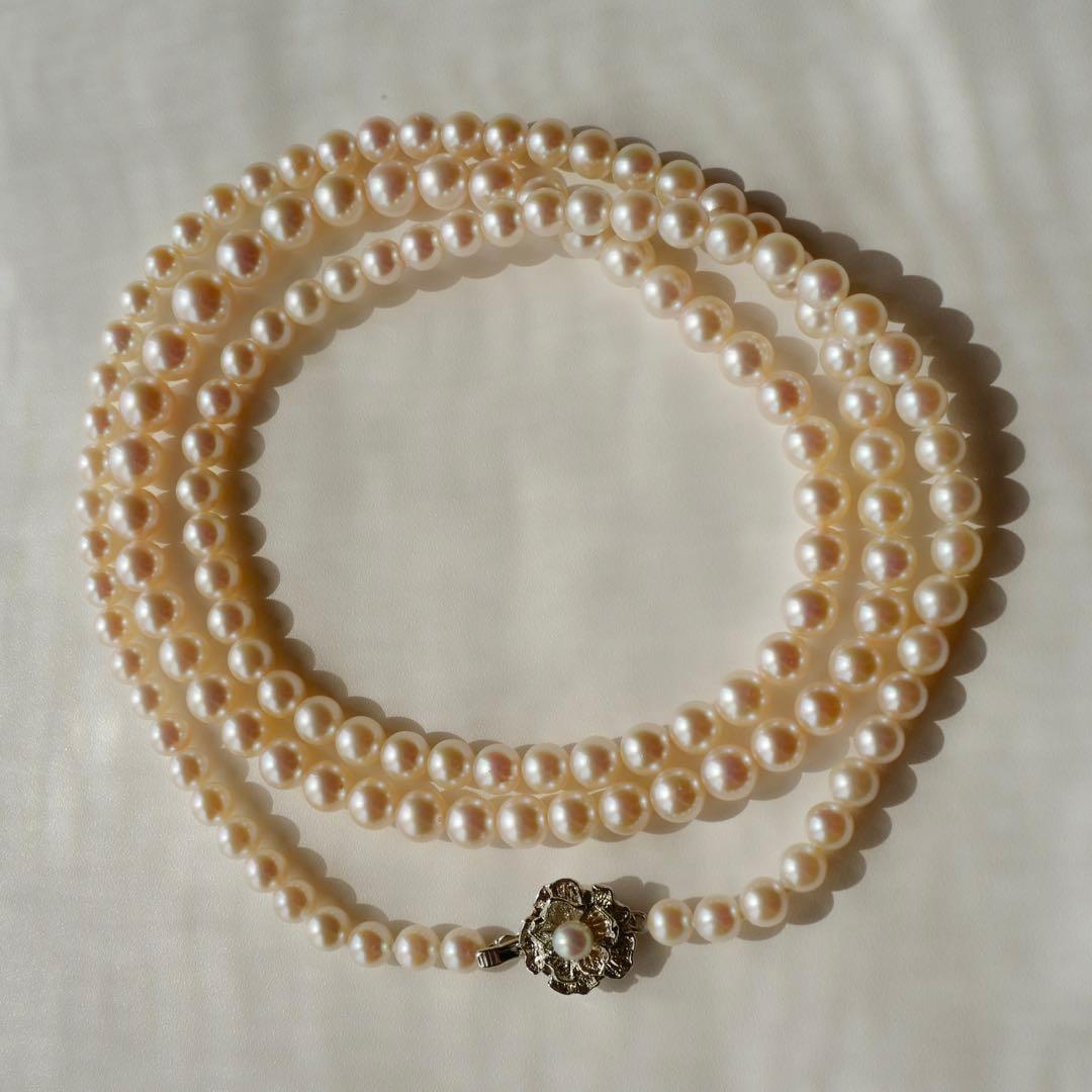 New Akoya gradation pink genuine pearl long necklace with silver clasp, 89cm length, varying pearl sizes