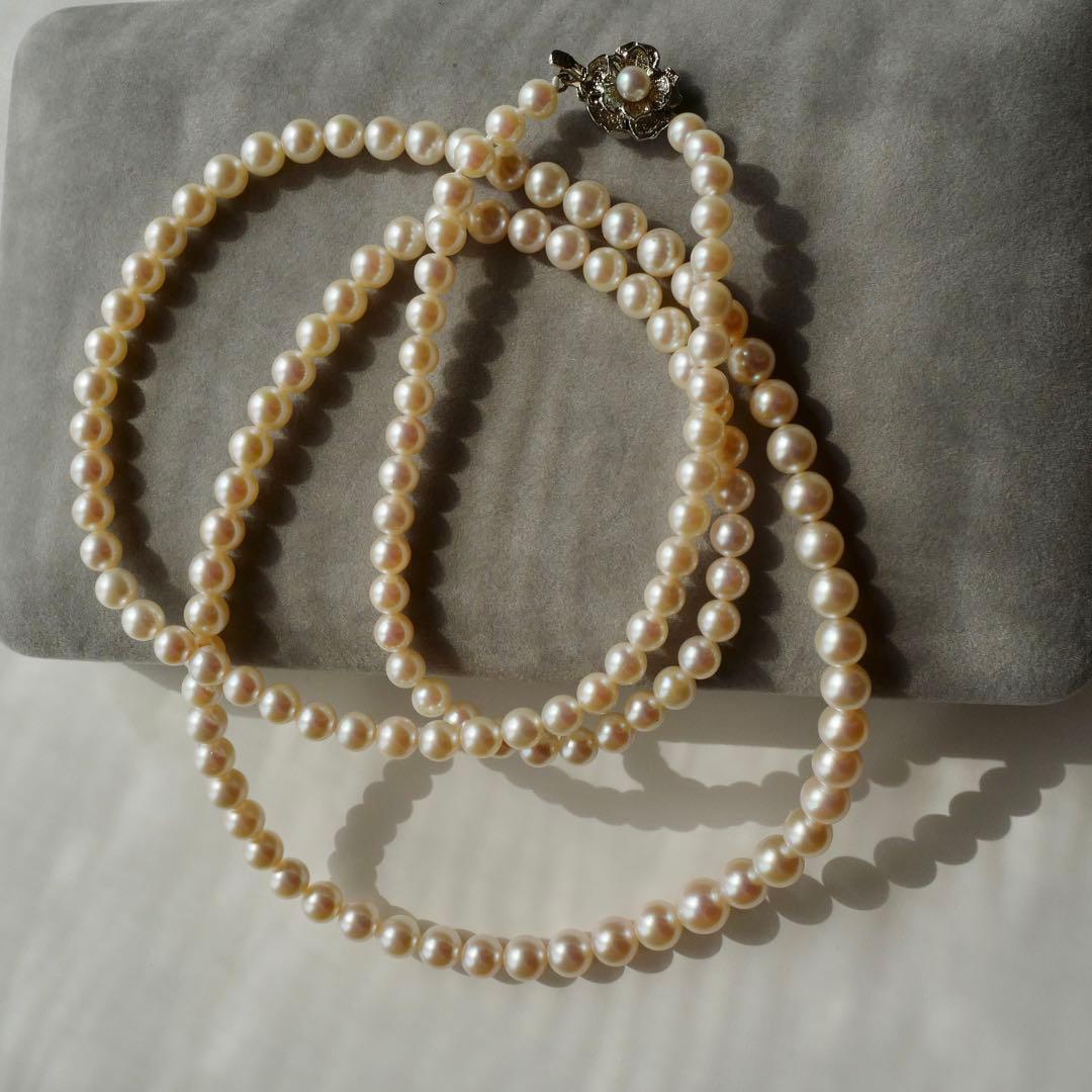 New Akoya gradation pink genuine pearl long necklace with silver clasp, 89cm length, varying pearl sizes