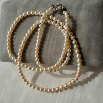 New Akoya gradation pink genuine pearl long necklace with silver clasp, 89cm length, varying pearl sizes