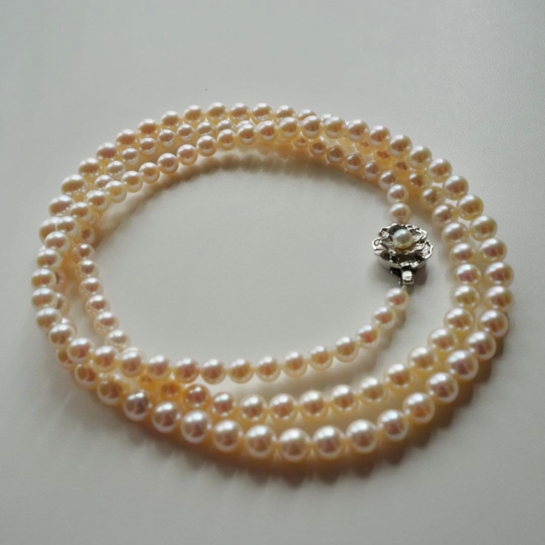 New Akoya gradation pink genuine pearl long necklace with silver clasp, 89cm length, varying pearl sizes