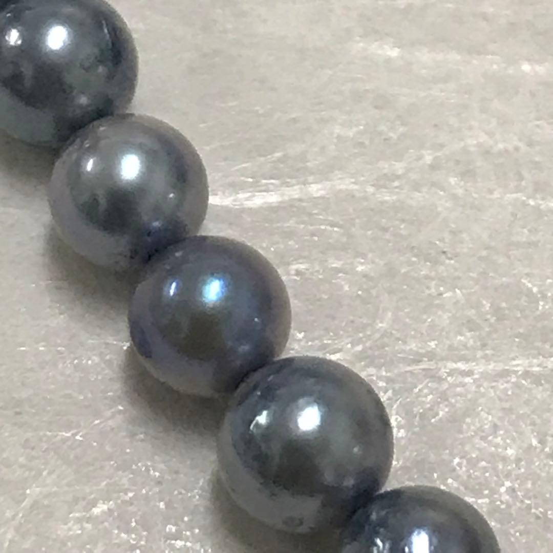 Akoya pearl necklace with small round blue-grey pearls on a 40cm strand with sterling silver clasp