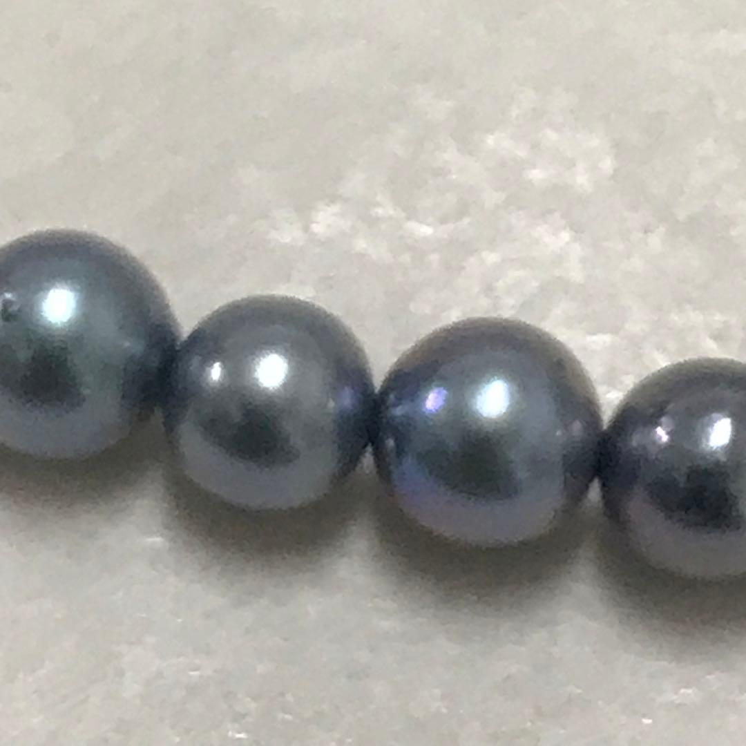 Akoya pearl necklace with small round blue-grey pearls on a 40cm strand with sterling silver clasp