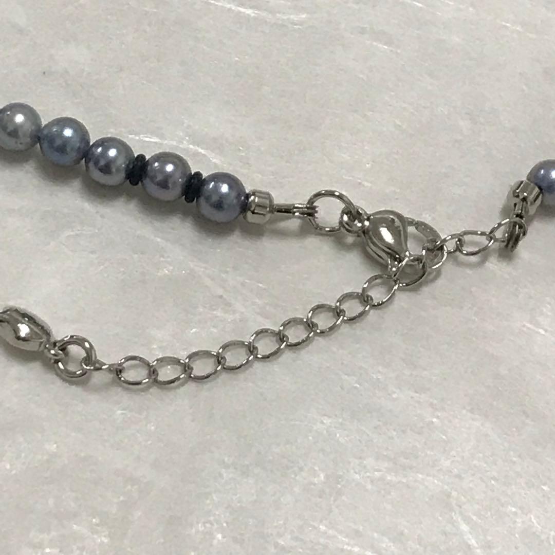 Akoya pearl necklace with small round blue-grey pearls on a 40cm strand with sterling silver clasp