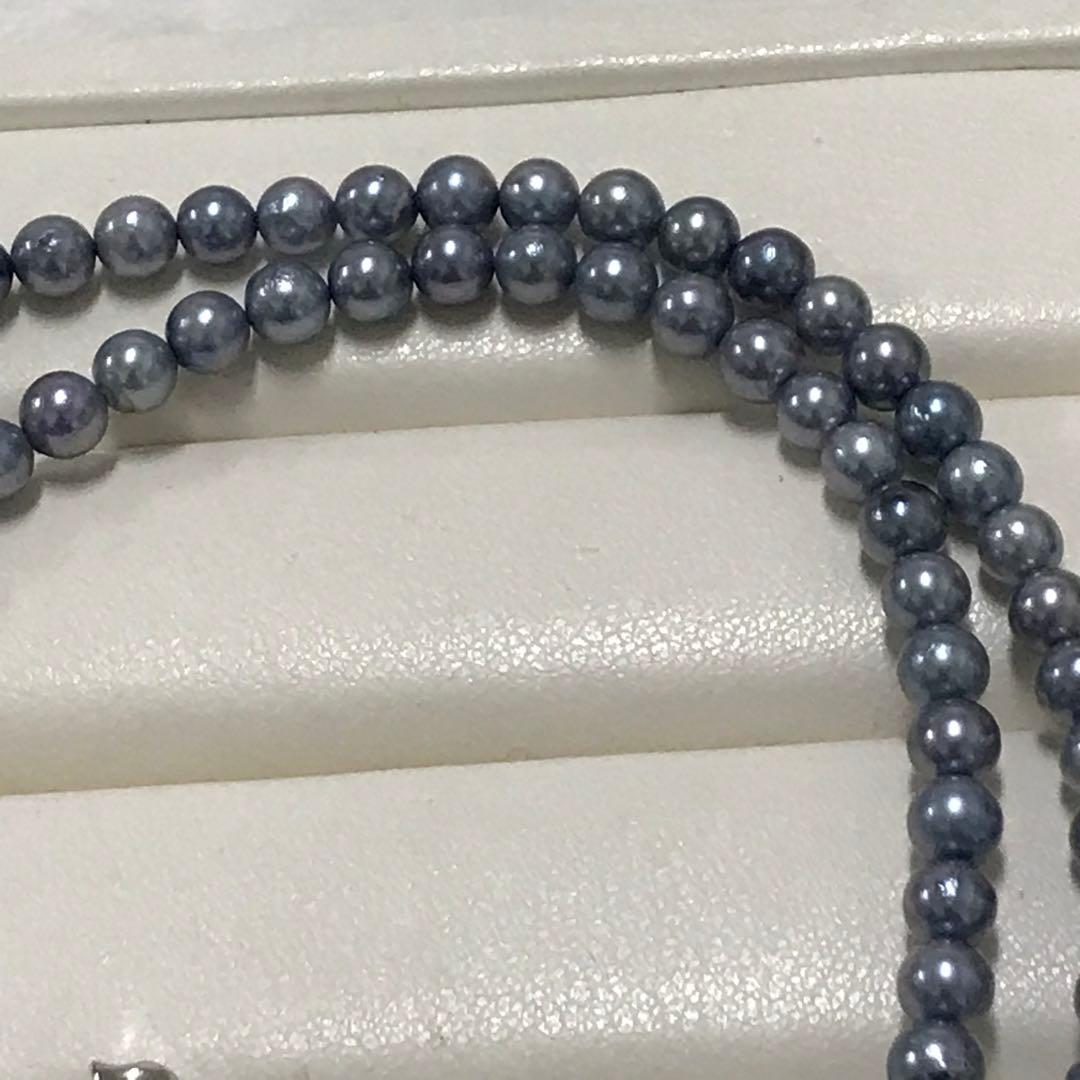 Akoya pearl necklace with small round blue-grey pearls on a 40cm strand with sterling silver clasp