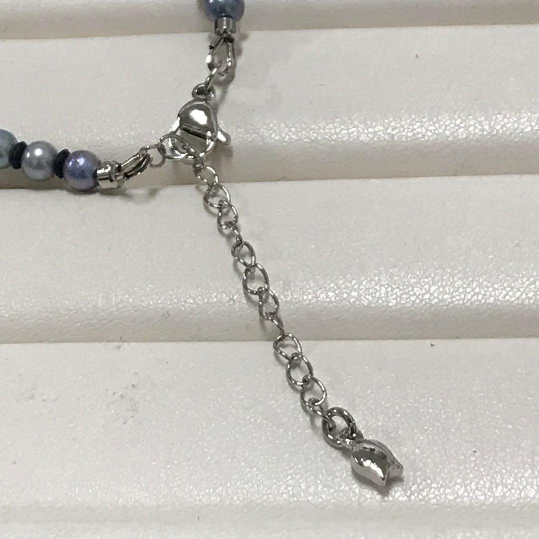 Akoya pearl necklace with small round blue-grey pearls on a 40cm strand with sterling silver clasp