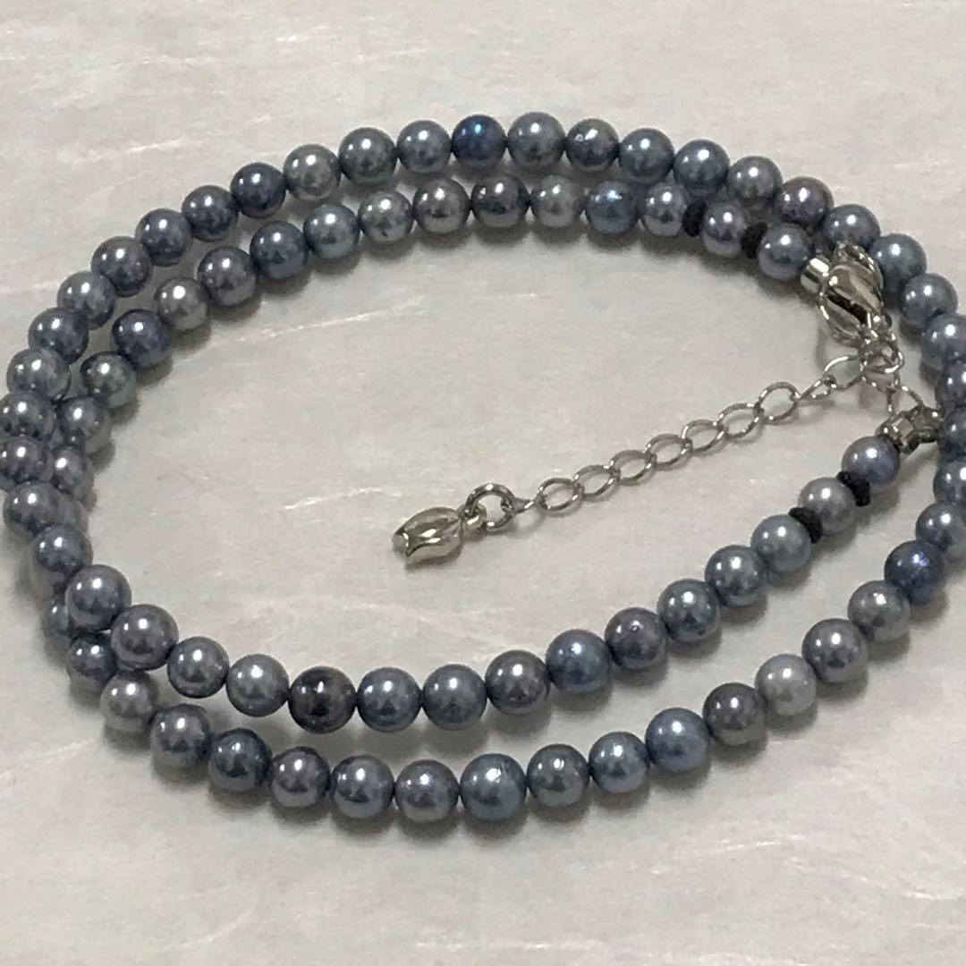 Akoya pearl necklace with small round blue-grey pearls on a 40cm strand with sterling silver clasp