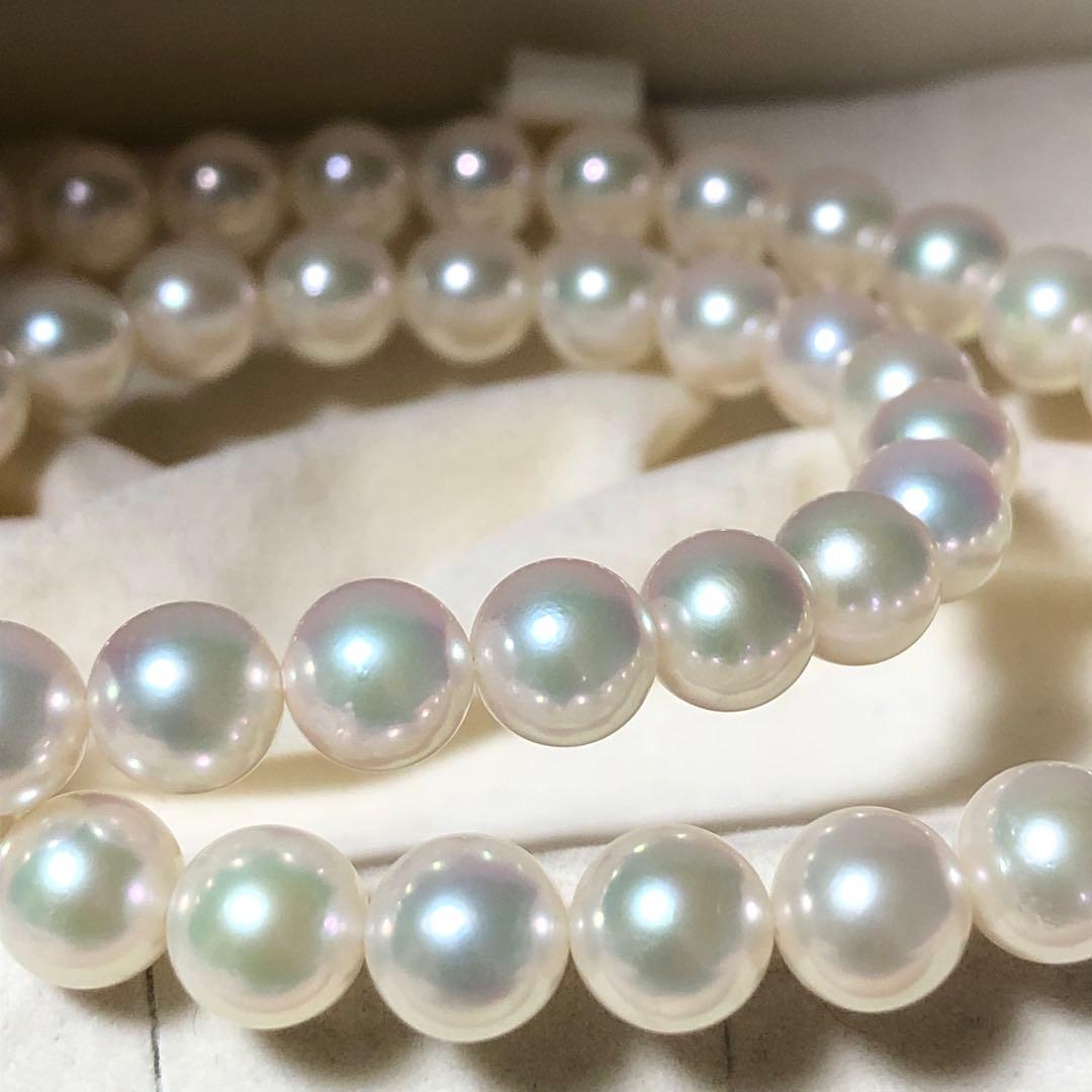New Aura Hanadama Grade Akoya Pearl Necklace with white 6.5-7.0mm pearls and silver engraved clasp, 42.5 cm length