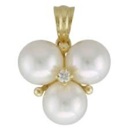 MIKIMOTO necklace with three Akoya pearls and one diamond set in 18K yellow gold with 38cm chain