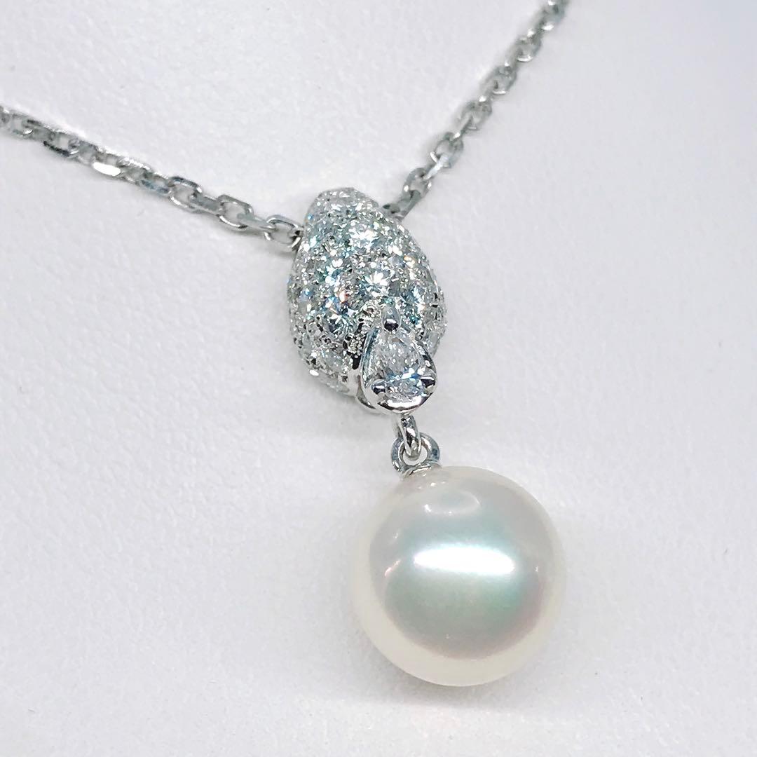 Mikimoto Akoya pearl necklace with 9mm pearl and 0.48ct diamonds set in 18K white gold