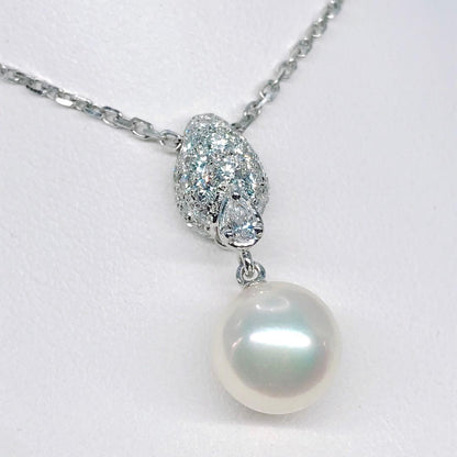 Mikimoto Akoya pearl necklace with 9mm pearl and 0.48ct diamonds set in 18K white gold