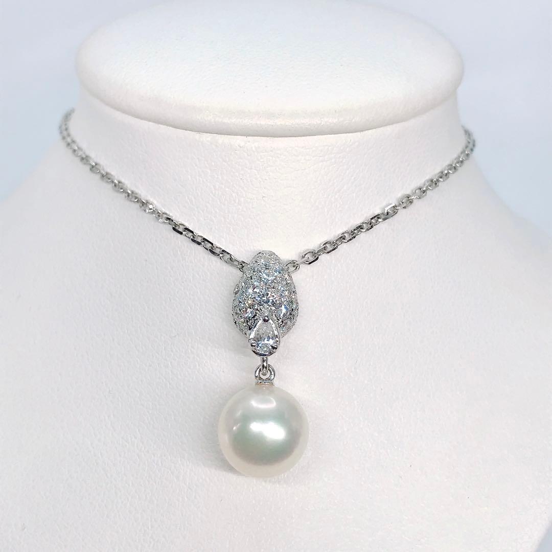 Mikimoto Akoya pearl necklace with 9mm pearl and 0.48ct diamonds set in 18K white gold