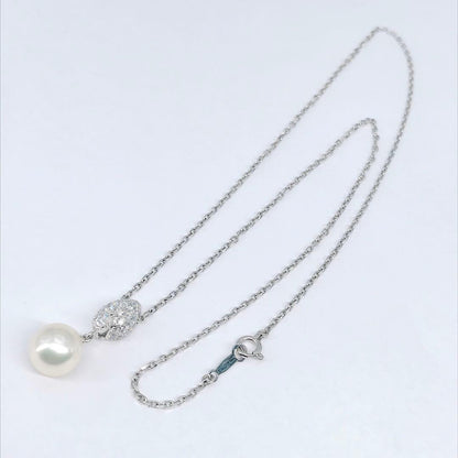 Mikimoto Akoya pearl necklace with 9mm pearl and 0.48ct diamonds set in 18K white gold