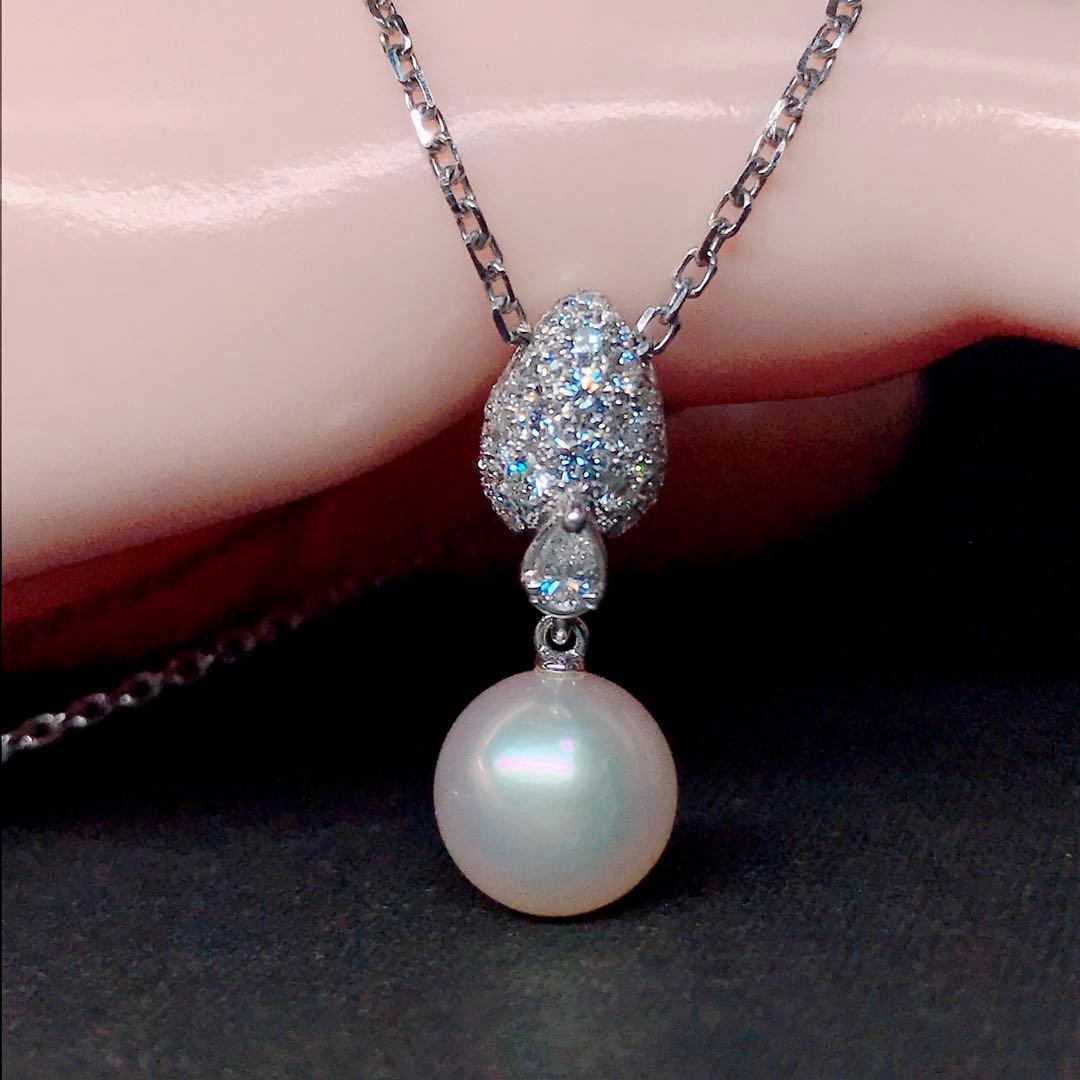 Mikimoto Akoya pearl necklace with 9mm pearl and 0.48ct diamonds set in 18K white gold