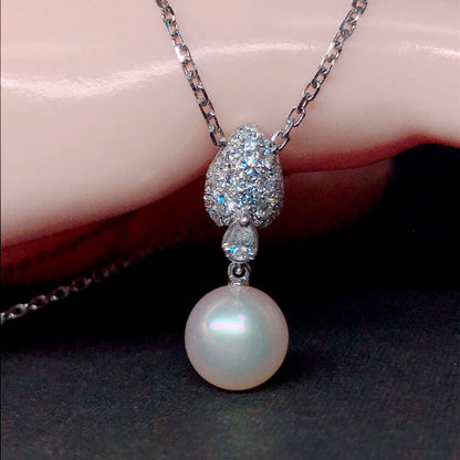 Mikimoto Akoya pearl necklace with 9mm pearl and 0.48ct diamonds set in 18K white gold