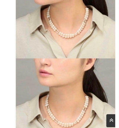 Agete pearl necklace with two-layered design combining large and small 10k pearls