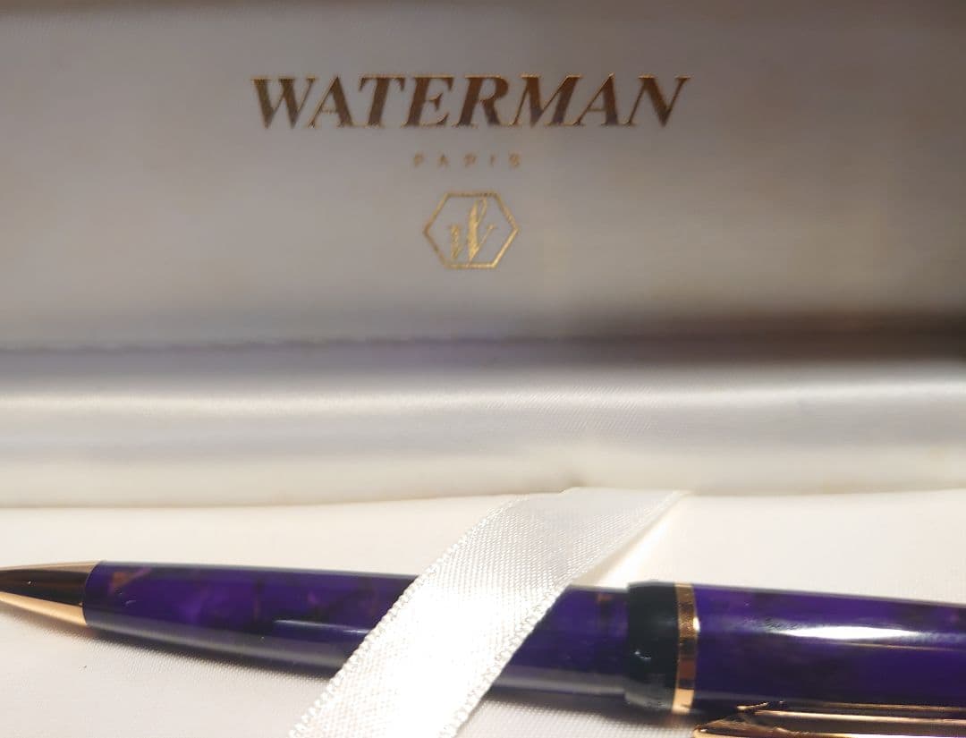 Waterman Phileas Series Blue Marble ballpoint pen with resin body and twist mechanism in Art Deco style