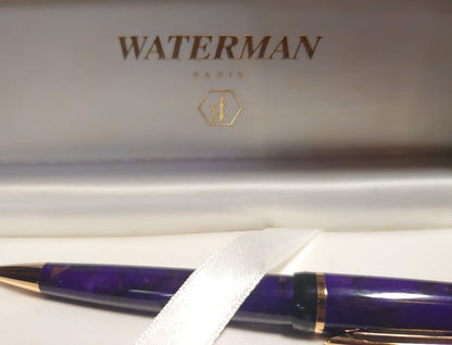 Waterman Phileas Series Blue Marble ballpoint pen with resin body and twist mechanism in Art Deco style