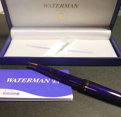 Waterman Phileas Series Blue Marble ballpoint pen with resin body and twist mechanism in Art Deco style