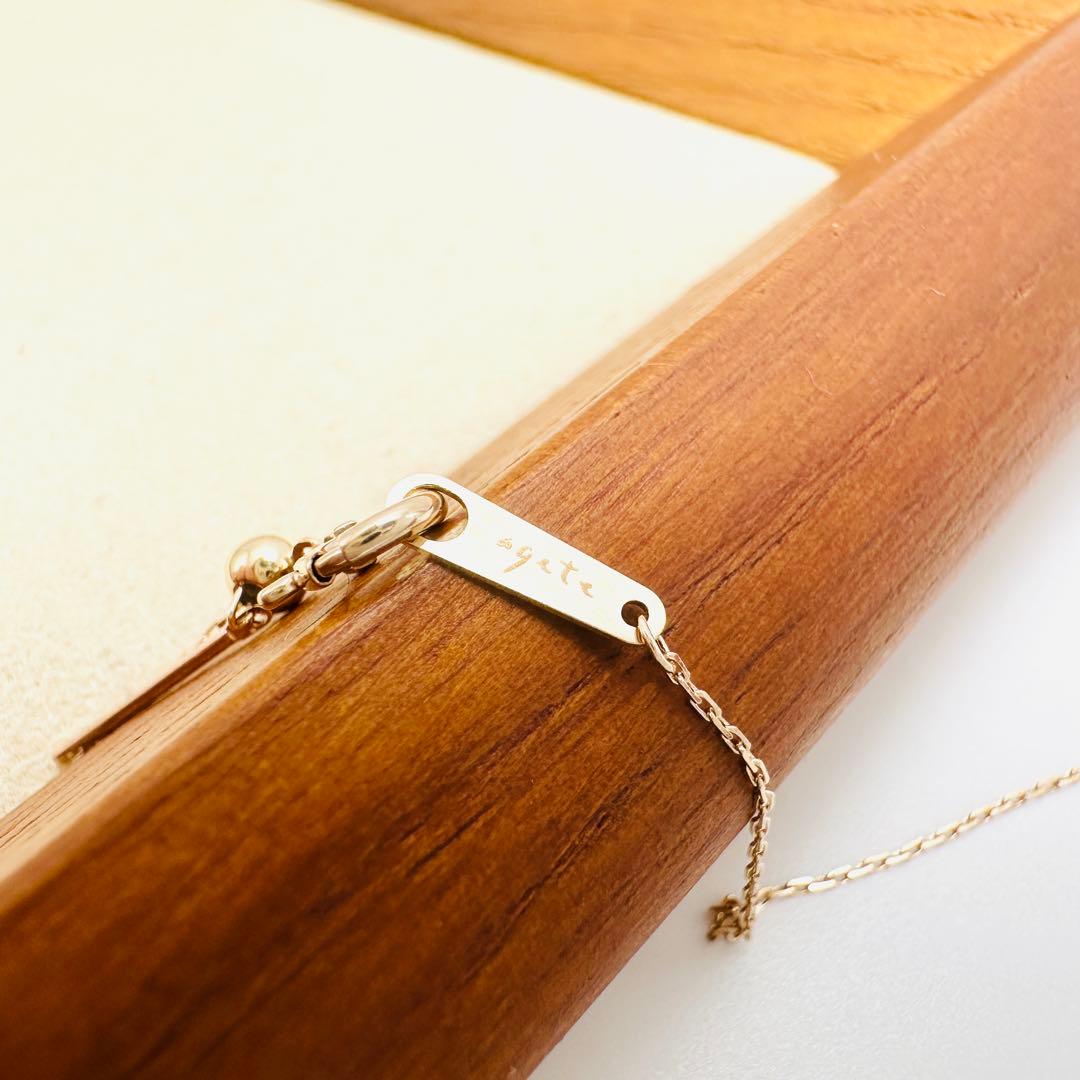 agete K10 gold Y-shaped lariat necklace with leaf diamond pendant and adjustable 60.5 cm chain