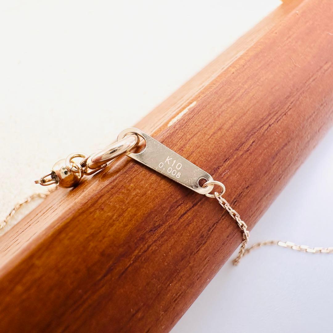 agete K10 gold Y-shaped lariat necklace with leaf diamond pendant and adjustable 60.5 cm chain