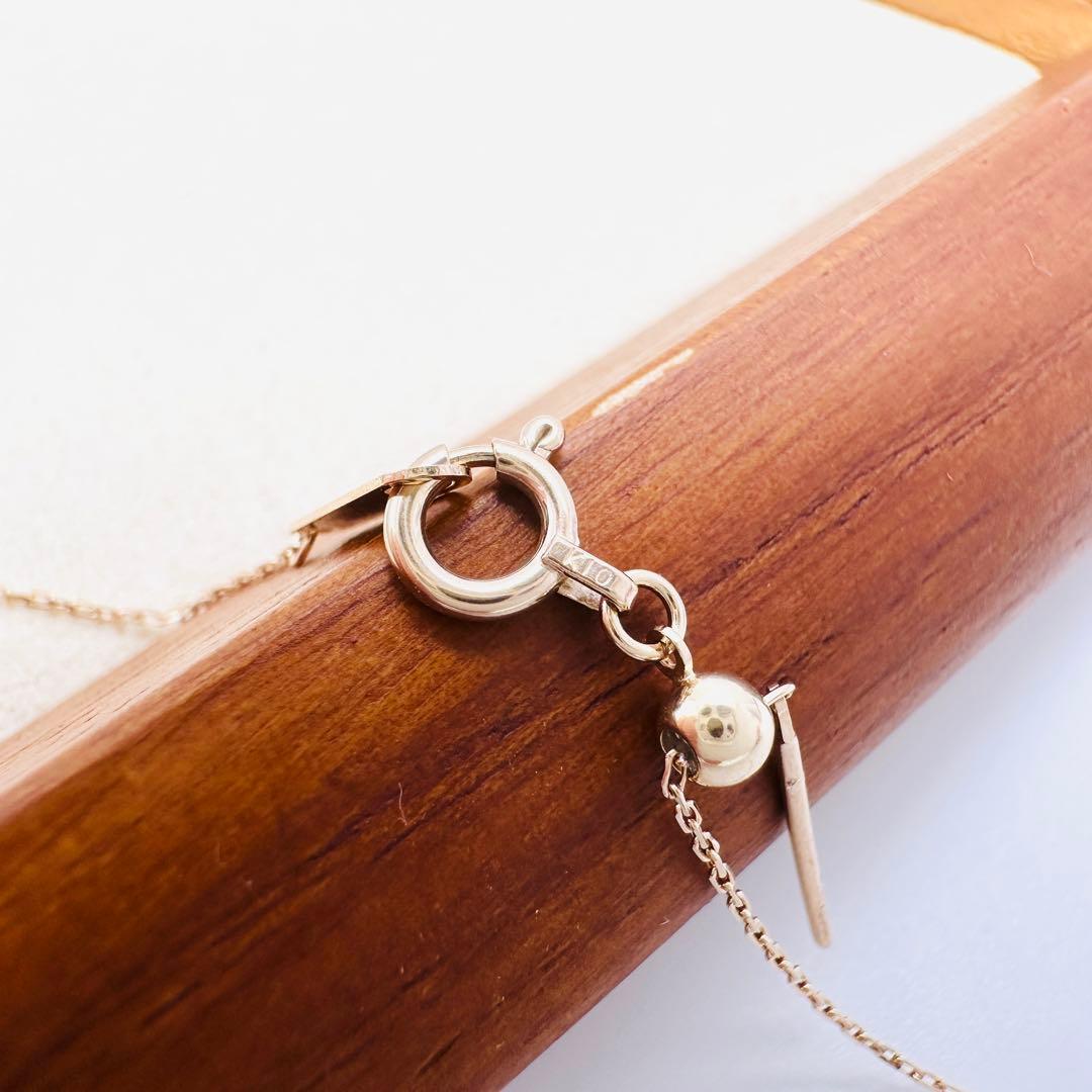 agete K10 gold Y-shaped lariat necklace with leaf diamond pendant and adjustable 60.5 cm chain