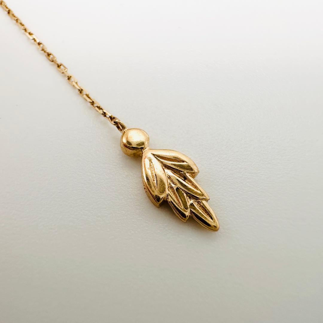 agete K10 gold Y-shaped lariat necklace with leaf diamond pendant and adjustable 60.5 cm chain