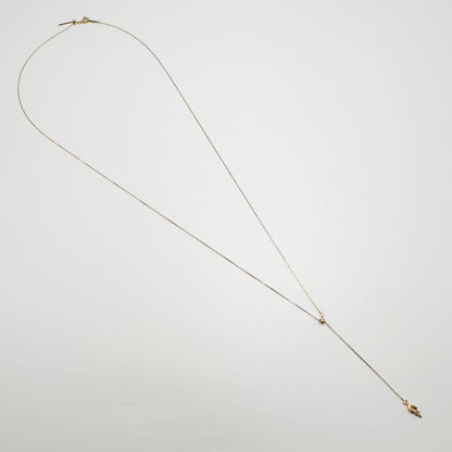 agete K10 gold Y-shaped lariat necklace with leaf diamond pendant and adjustable 60.5 cm chain
