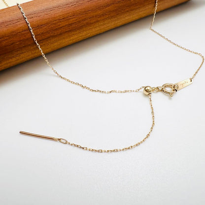 agete K10 gold Y-shaped lariat necklace with leaf diamond pendant and adjustable 60.5 cm chain