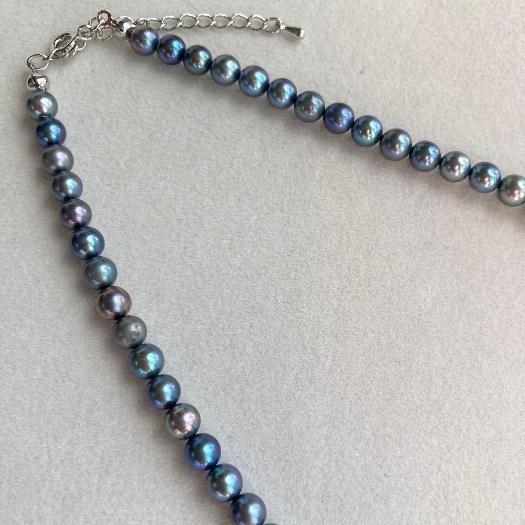 Akoya Pearl Necklace M793 featuring 5.5-6mm pearls with pure rhodium metal fittings, 42cm length plus extender