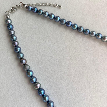 Akoya Pearl Necklace M793 featuring 5.5-6mm pearls with pure rhodium metal fittings, 42cm length plus extender