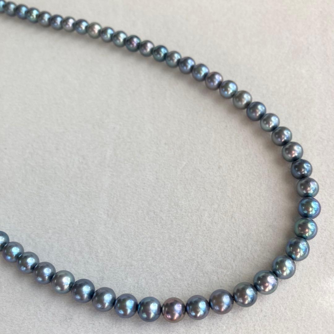 Akoya Pearl Necklace M793 featuring 5.5-6mm pearls with pure rhodium metal fittings, 42cm length plus extender