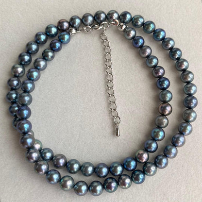 Akoya Pearl Necklace M793 featuring 5.5-6mm pearls with pure rhodium metal fittings, 42cm length plus extender