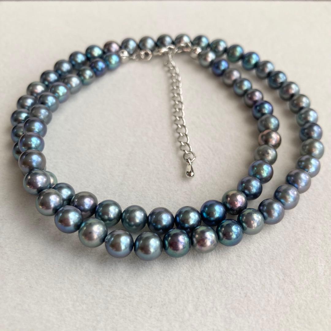 Akoya Pearl Necklace M793 featuring 5.5-6mm pearls with pure rhodium metal fittings, 42cm length plus extender